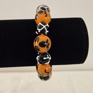 Vintage Murano Handpainted Lampwork Glass Beaded Bracelet